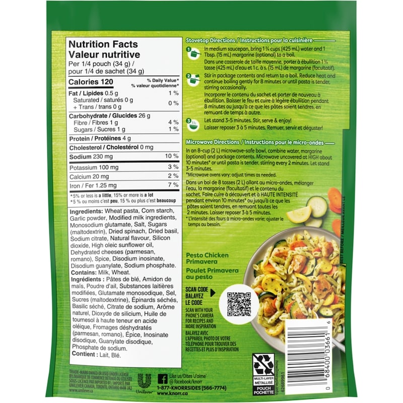 Sidekicks Parmesan Pesto Pasta Side Dish