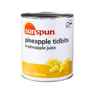 Sunspun Pineapple Tidbits in Pineapple Juice 2.84 l, $0.40/100ml