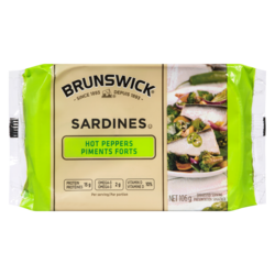 Brunswick Sardines, Hot Peppers 106 g, $2.35/100g
