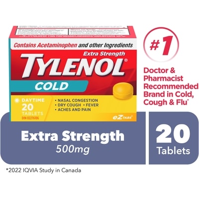 Tylenol Extra Strength, Cold 20 ea, $0.47/1ea