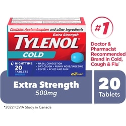Tylenol Extra Strength Cold, Nighttime 20 ea, $0.42/1ea