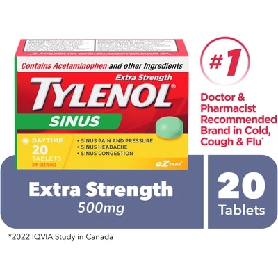 Tylenol Extra Strength Sinus, Daytime 20 ea, $0.50/1ea