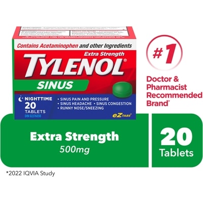 Tylenol Extra Strength Sinus, Nighttime 20 ea, $0.50/1ea