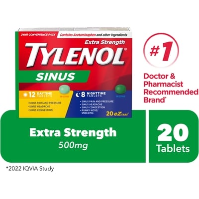 Tylenol Extra Strength Sinus, Day/Night Convenience Pack 20 ea, $0.45/1ea