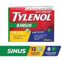 Tylenol Extra fort Sinus, Duo Jour-Nuit, comprimés FaciliT à 500 mg d'acétaminophène, 20 u. 20 ea, 0,47 $/1ch