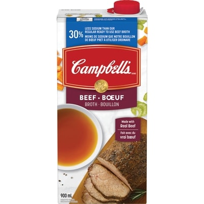 Campbell's 30% Less Sodium Beef Broth 900 ml, $0.28/100ml