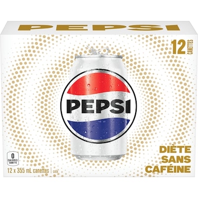 Pepsi Diète sans caféine boissons gazeuses, 12 cannettes 12x355.0 ml, 0,20 $/100ml
