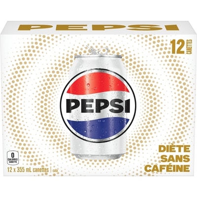 Pepsi Diète sans caféine boissons gazeuses, 12 cannettes 12x355.0 ml, 0,20 $/100ml