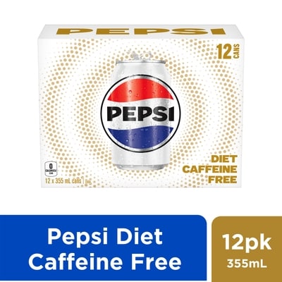Pepsi Diète sans caféine boissons gazeuses, 12 cannettes 12x355.0 ml, 0,21 $/100ml