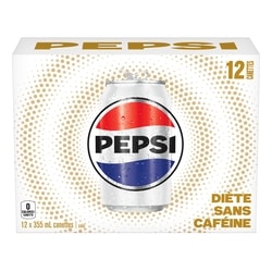 Pepsi Boisson gazeuse diète sans caféine, 355 mL, 12 canettes 12x355.0 ml, 0,21 $/100ml