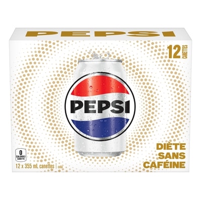 Pepsi Boisson gazeuse diète sans caféine, 355 mL, 12 canettes 12x355.0 ml, 0,19 $/100ml