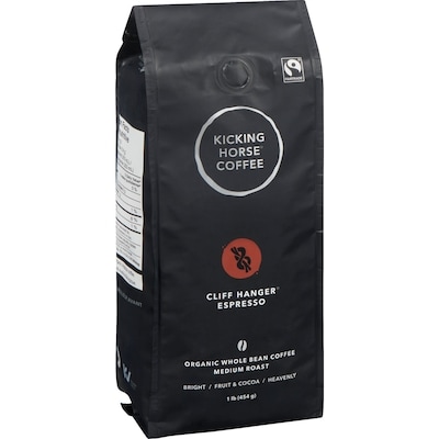 Organic Fairtrade Medium Roast Whole Bean Coffee, Cliff Hanger Espresso