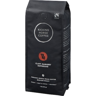 Organic Fairtrade Medium Roast Whole Bean Coffee, Cliff Hanger Espresso