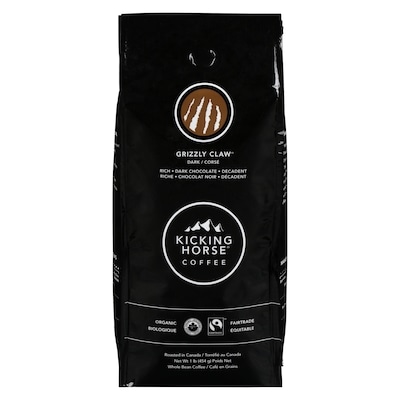 Kicking Horse Organic Fairtrade Dark Roast Whole Bean Coffee, Grizzly Claw 454 g, $5.50/100g