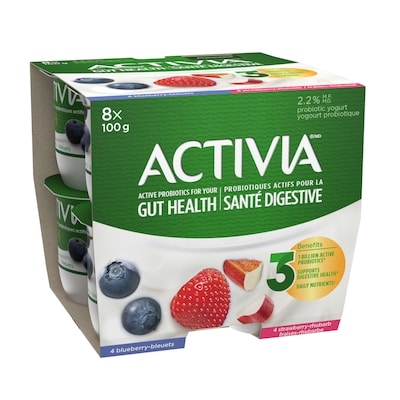 Activia Probiotic Yogurt, Strawberry-Rhubarb/Blueberry 8x100.0 g, $0.75/100g