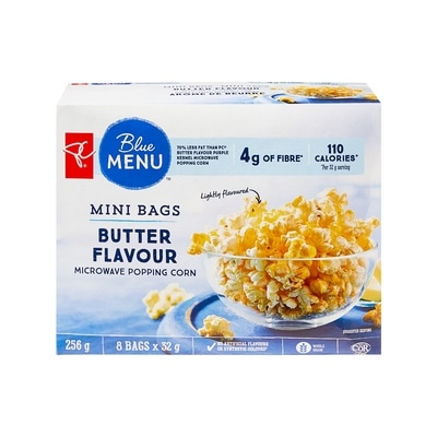 PC Blue Menu Butter Flavour Mini Bags Microwave Popping Corn 8x32.0 g, $1.87/100g