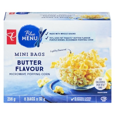 PC Blue Menu Butter Flavour Microwave Popcorn, Mini Bags 8x32.0 g, $1.68/100g
