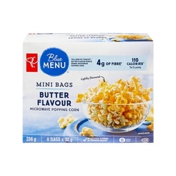 PC Menu Bleu Mini sacs de maïs à éclater au micro-ondes à arôme de beurre 8x32.0 g, 1,75 $/100g