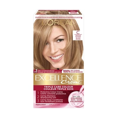 L'Oreal Paris Excellence Crème Hair Dye, Permanent Hair Color C Medium Blonde 1 ea, $13.11/1ea