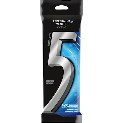 Wrigley's 5 Peppermint-Cobalt Flavoured Sugar Free Chewing Gum, 15 Sticks, 3 Packs 3 ea, $2.16/1ea