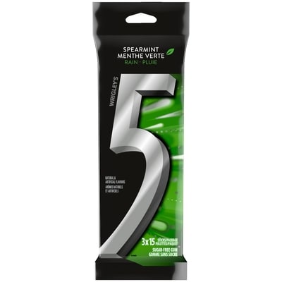 Wrigley's 5 Spearmint-Rain Flavoured Sugar Free Chewing Gum, 15 Sticks, 3 Packs 3 ea, $2.10/1ea