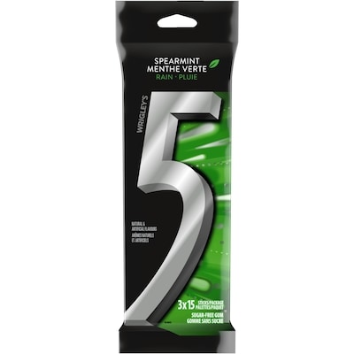 Wrigley’s 5 Rain saveur menthe verte, gomme sans sucre 3 ea, 2,00 $/1ch