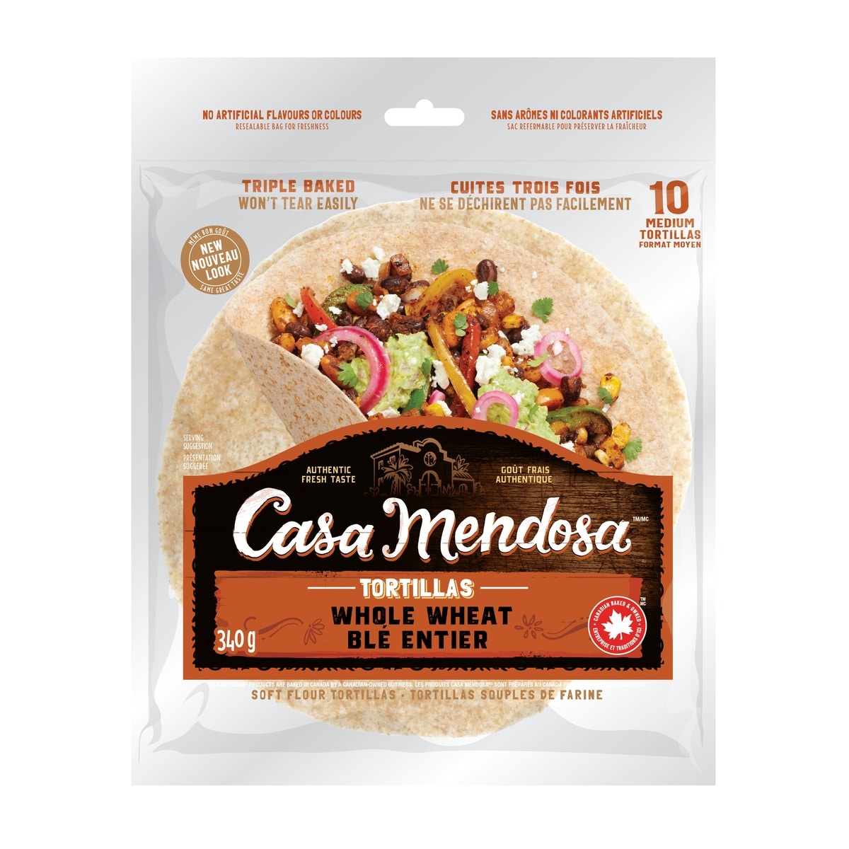Casa Mendosa 10 Medium Tortillas, Whole Wheat 340 g, $1.41/100g