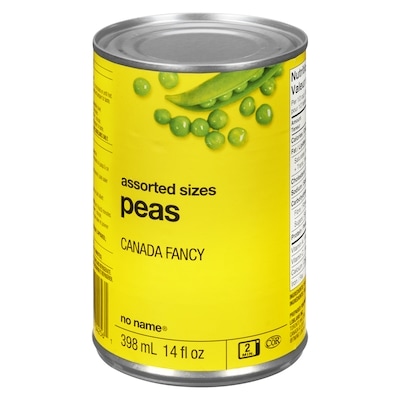 No Name Peas, Assorted Sizes  398 ml, $0.37/100ml