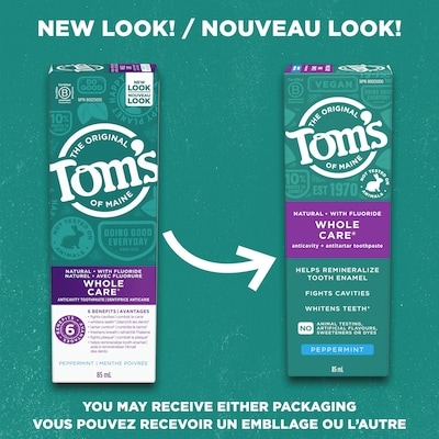 Tom's of Maine Whole Care Natural Toothpaste with Fluoride, Spearmint 85 ml, $6.46/100ml