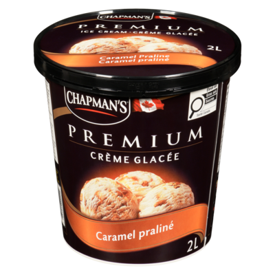 Chapman’s Premium crème glacé caramel praliné 2 l, 0,35 $/100ml
