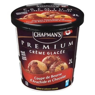 Chapman’s Premium crème glacée coupe de beurre d’arachide et chocolat 2 l, 0,28 $/100ml