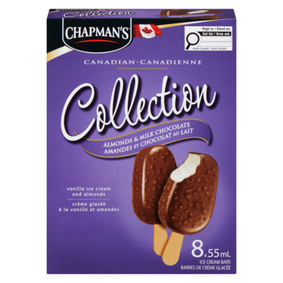 Chapman’s Collection canadienne Barre de crème glacée aux amandes et chocolat au lait 8x55.0 ml, 1,14 $/100ml