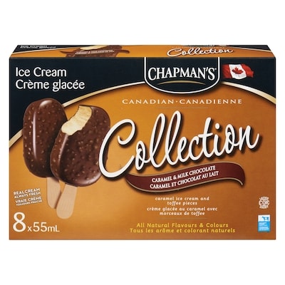 Chapman’s Collection canadienne barre de crème glacée au caramel et chocolat au lait 8x55.0 ml, 1,48 $/100ml