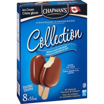 Chapman’s Collection canadienne barre de crème glacée vanille et chocolat au lait 8x55.0 ml, 1,14 $/100ml