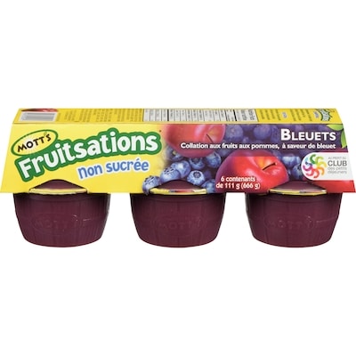 Mott’s Collations Fruitsations non sucrées bleuets délicieux 6x111.0 g, 0,45 $/100g