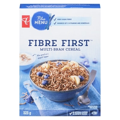 PC Blue Menu Fibre First Multi-Bran Cereal 525 g, $1.14/100g