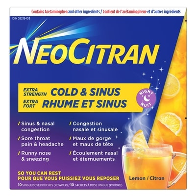 NeoCitran Extra Strength Cold & Sinus Night Lemon 10 ea, $1.40/1ea