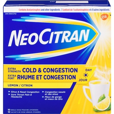 NeoCitran Extra Strength Cold & Congestion Non-Drowsy Lemon 10 ea, $1.55/1ea