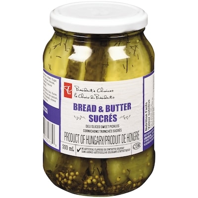 President's Choice Bread & Butter Deli Sliced Sweet Pickles 500 ml, $1.00/100ml