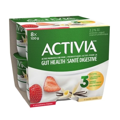Activia Yogourt probiotique, 4x vanille, 4x fraise, (emballage de 8) 8x100.0 g, 0,75 $/100g