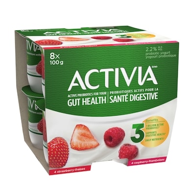 Activia Yogourt probiotique, 4x fraise, 4x framboise, (emballage de 8) 8x100.0 g, 0,75 $/100g