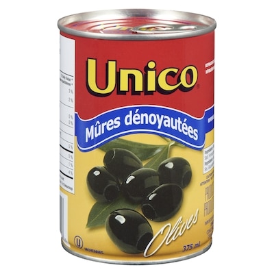 Unico Olives mûres dénoyautées moyennes 375 ml, 1,20 $/100ml