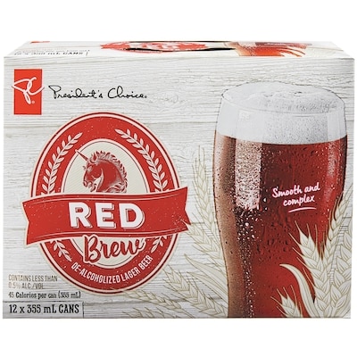 President's Choice Red Brew Dealcoholized Lager Beer  12x355.0 ml, $0.21/100ml