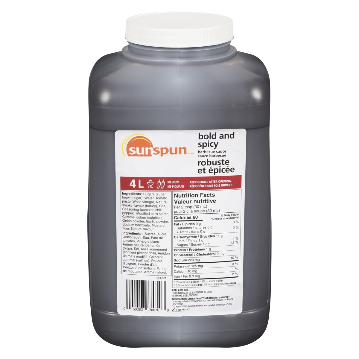 Sunspun Sauce barbecue robuste et épicée 4 l, 0,47 $/100ml