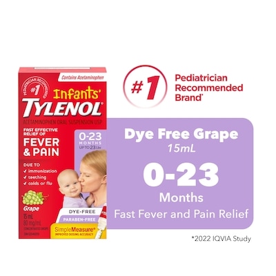 Tylenol Infants' Medicine, Fever & Pain Drops, Dye Free Grape 15 ml, $49.93/100ml