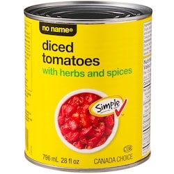 No Name Diced Tomatoes with Herbs and Spices  796 ml, $0.25/100ml