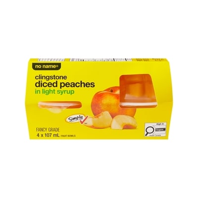No Name Clingstone Diced Peaches in Light Syrup Fruit Bowls 4x107.0 ml, $0.77/100ml