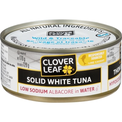 Clover Leaf Solid White Tuna Low Sodium Albacore in Water 170 g, $2.52/100g