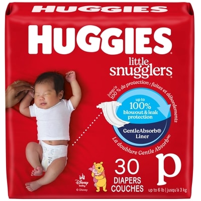 Huggies Couches pour bébés Little Snugglers, taille Prématurés, 30 couches 30 ea, 0,53 $/1ch