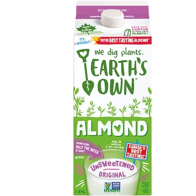 Earth's Own Almond Beverage, Unsweetened Original  1.89 l, $0.24/100ml